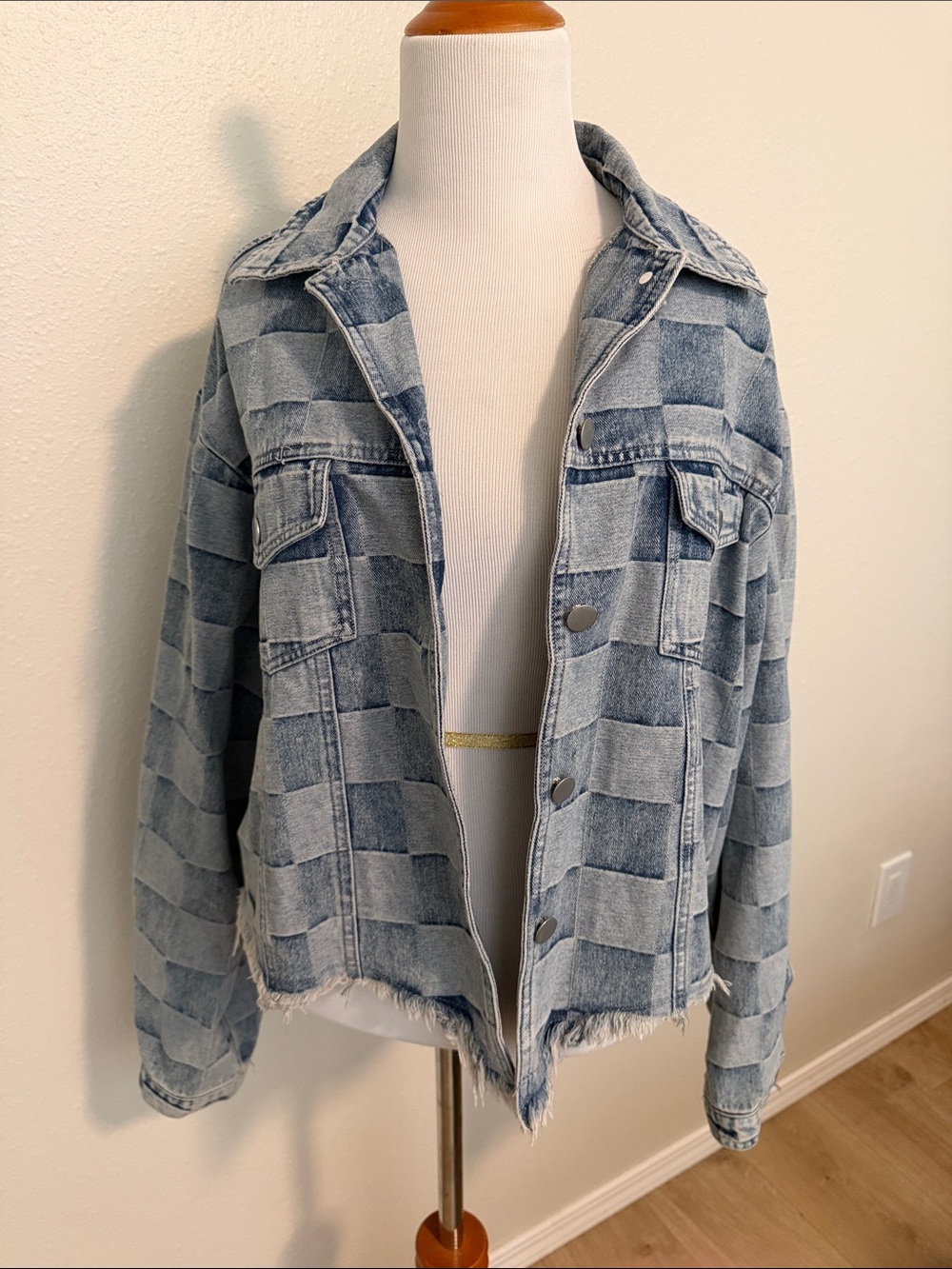 BiBi Light Blue Checkered Denim Jacket